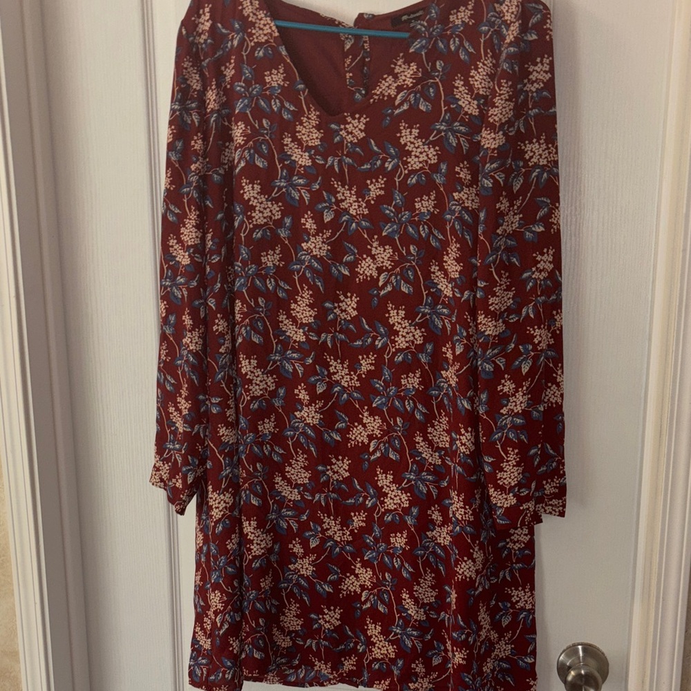 Madewell Burgundy Floral Long Sleeve Dress